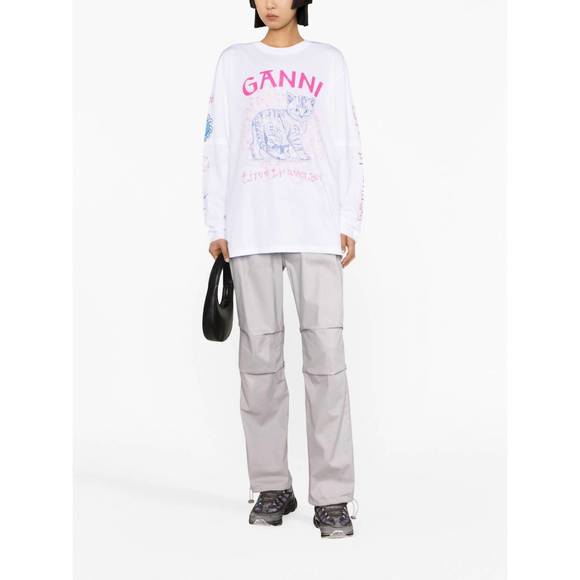 GANNI Tops - NEW GANNI light jersey cat long sleeved t-shirt in bright white